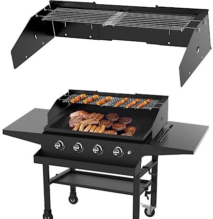 Universal-Windschutz und Warmhalterost, passend für Grillplatten von 71,1 cm bis 91,4 cm ohne Haube, Windschutz und Grillgitter, Grillzubehör für Grillplatte mit Frontfett