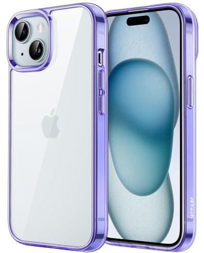 JETech Hülle für iPhone 15 6,1 Zoll, Nie Vergilbung Handyhülle Stoßfest, Schutzhülle Anti-Kratzt Transparent Rückseite (Helles Lila)