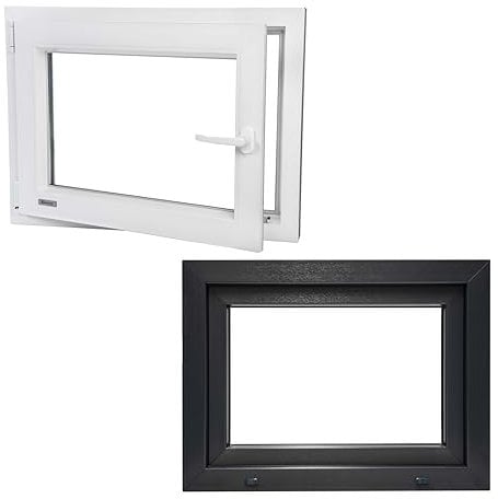 Fenster - Kunststofffenster Anthrazit BxH 500x1000 mm - Garagenfenster/Gartenhausfenster/Kellerfenster 50x100 cm 2-fach Verglast - Din Links - Funktion Dreh Kipp