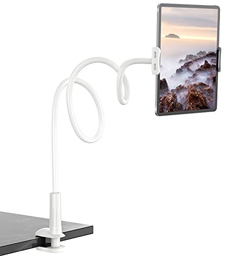 Gooseneck Tablet Holder Cell Phone Holder, Universal 360° Flexible Tablet Stand, Lazy Arm Stand Clamp Mount Bracket Bed for iPad Mini/Air, Samsung Galaxy Tab and 4.0-10.5 Devices(White)