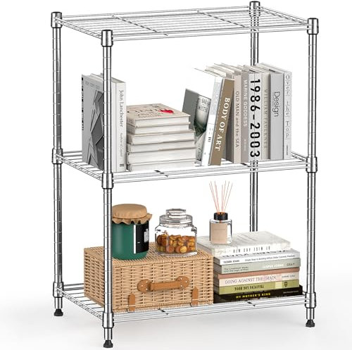 M MZG 450 lbs Wire Storage Shelving 3-Tier Utility Shelving Unit Steel Organizer Wire Rack for Home,Kitchen,Office,Chrome 30 x 45 x 67 cm