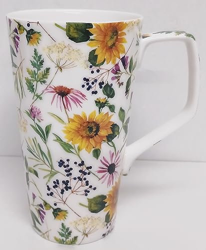 Rainbow Decors Sunflowers Meadow Mug Fine Bone China Large Latte 500 ml 17 fl oz Exclusive Colourful Floral Hand Decorated UK
