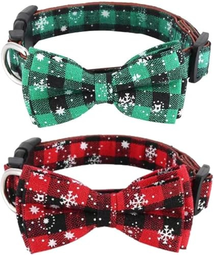 Asvin Weihnachten Hundehalsband, mit Hunde Fliege Abnehmbarer, Weich und Bequem Hunde Halsband Einstellbar, für Wenige Mittlere und Große Hunde