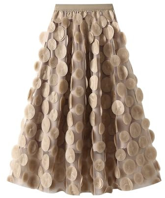 Achlibe Langer Tutu-Rock für Damen, Tüll, 3D-Punkt, elastische Taille, Mesh, Feenrock, Halloween, Rave, Party, Ballkleid, A-Kaki, Einheitsgröße