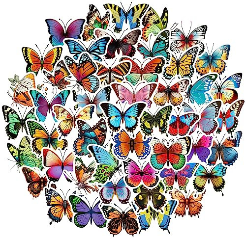 Butterfly Stickers for Crafts & Journals, 50PCS Vibrant Waterproof Decals for Laptops Water Bottles Luggage Walls & Scrapbooks - Artistic Butterfly Decorations for Teens Adults