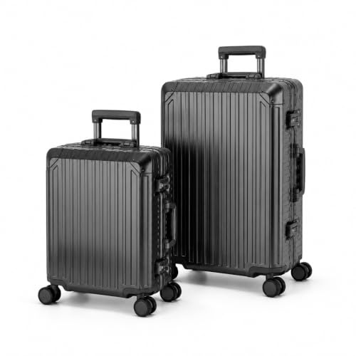 Travelhouse Tokyo Alu Reisekoffer Schwarz S-55cm & M-66cm 100% Aluminium Hartschalenkoffer Set 2 TSA Schlösser 4 Silent Move Doppelrollen