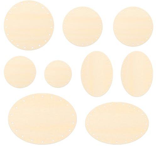 9st Rundes Ovales Holzkorb Basis Set, Korbboden Rund Formen, Korbboden Aus HolzBasket Cane Wicker Woven Board Runder Kreis Blanker Häkelkorb Holzbasis (Korbboden - 9Pcs, 7~24cm)