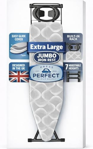 120 x 38cm Folding Ironing Board with Jumbo Iron Rest, 7 Adjustable Height Settings, Extra Large Steam Iron Rest, Foldable Collapsible Metal Ironing Table with Non-Slip Feet
