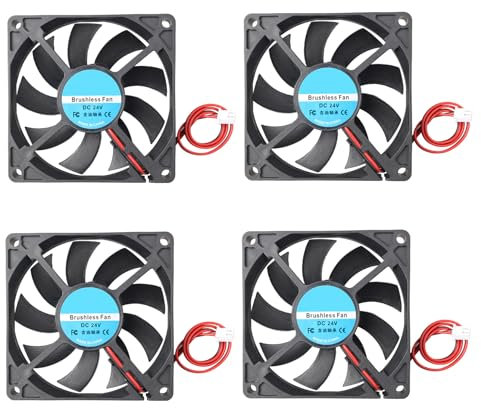 Jopto 4 piezas ventiladores de refrigeración silenciosos sin escobillas de 80 x 80 x 15 mm 8015 DC 24 V con terminal de 2 pines compatible con impresora 3D PC carcasa CPU enfriadores