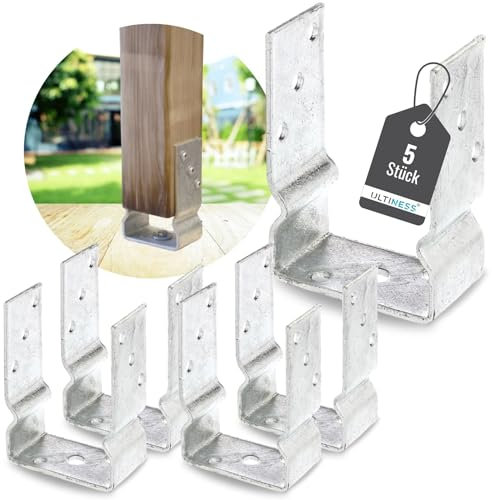 Ultiness® U-Pfostenträger mit Balkenauflage U-Form feuerverzinkt robuste U-Träger zum Aufdübeln für Jäger- und Staketenzäune robuste Befestigung ohne Beton (101 mm, 5, Anzahl)