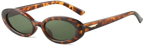 Laurinny Trendy Oval Sonnenbrille für Damen und Herren Retro 90ER Runde Sonnenbrillen(Leopard/Grün)