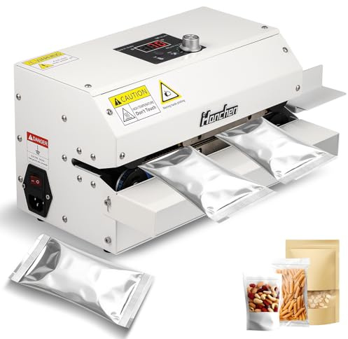 Hanchen Scellant automatique continu de 6 m/min - Température et vitesse réglables - Rouleau de 3000 W - Pour sacs en plastique, sacs en papier kraft (sans roue d'impression)