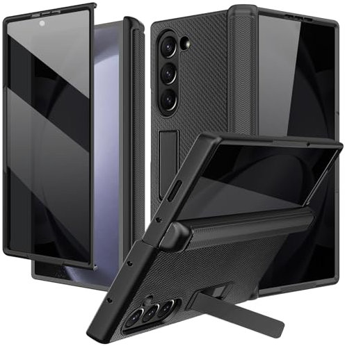 NINKI für Samsung Galaxy Z Fold 6 Hülle mit Privacy Screen Protector Magnetic ständer, Scharnier handyhülle für Samsung Z Fold 6 Case, Anti Spy Cover für Galaxy Z Fold 6 Schutzhülle Kohlefaser