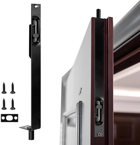 Cerrojo de Puerta Empotrar, Cerrojo Corredizo Oculto, Borde Con Seguridad Doble Apertura, Para Doble, Terraza, Madera, Cerradura Francesa (Negro)