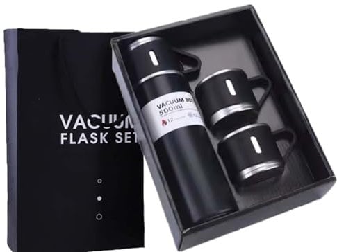 Stainless Steel Vacuum Flask Insulated Travel Bottle with Leakproof Cup Lid and Handle - Insulated Flask for Hot & Cold Drinks, Ideal for Travel, Camping, and Outdoor Activities.(Black)