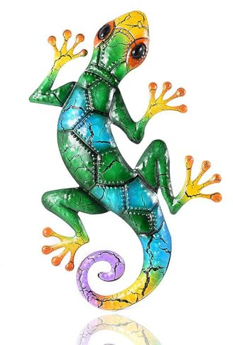 LSLANSOON 42,9 cm Metall-Gecko-Wanddekoration, Wandmontage, Eidechse, hängende Dekoration für Haus, Garten, Haustür (grün)
