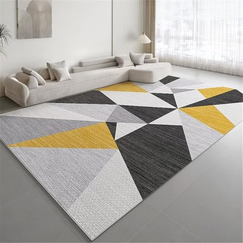 WBDYMX Teppich Kurzflor150x200CM Spiel Teppiche Bettumrandung Gelb Modernes Geometrisches Muster Stilvoller Langlebiger grau schwarz Mädchen Kinderzimmer