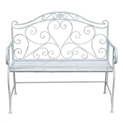 birene Außenbank Outdoor-Gartenbank, antike weiße Metallbank, klappbare Parkbank, wasserdichter Retro-Freizeitsitz for 2 Personen, 103 x 54 x 94 cm Gartenbank