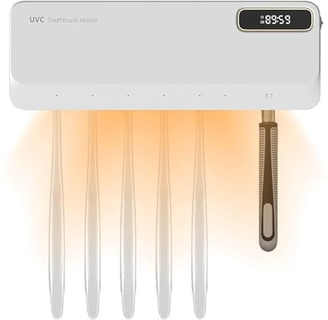 Yallmie Uv Toothbrush Sanitizer Holder, Electric Toothbrush Cleaner 2000Mah Toothbrush Sterilizer Uv, Toothbrush Holder Wall Mounted Toothbrush Organiser Fits Five Toothbrushes and One Razor (White)