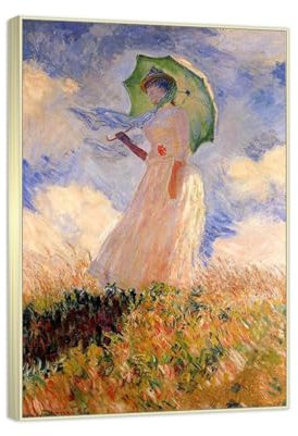 TNGHHSGA Frau mit Sonnenschirm von Claude Monet, Reproduktionen impressionistischer Gemälde auf Leinwand, berühmte Leinwand-Wandkunst für Wohnzimmer, 80 x 120 cm (31,5 x 47,3), Champagnerrahmen