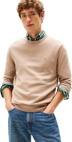Tommy Hilfiger Men’s Essential Cotton Round Neck Jumper, Beige (Coastal Taupe), L