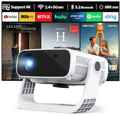 ZDK Proiettore intelligente 2025 con app integrate, Full HD 1080P, correzione trapezoidale auto 4K, 680 ANSI WiFi 6 e Bluetooth, proiettore portatile per esterni, home theater, mini proiettore per