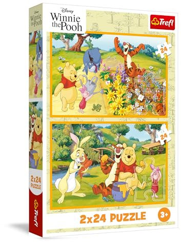 Trefl – 2in1 Puzzle: Winnie The Pooh, EIN Tag im Garten - 2 x 24 Teile, Set aus Zwei Puzzles für Kinder ab 3 Jahren
