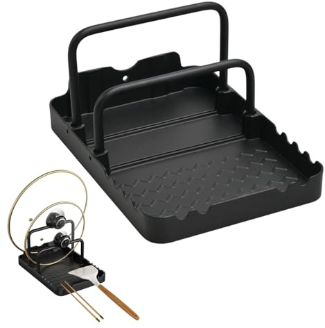BDKMMS Pot Lid Holder, Metal Cooking Spoon Rest with Lid Holder Double-Layer Pot Lid Organizer Rack for Kitchen Ladles, Tongs, Spatula, Lids