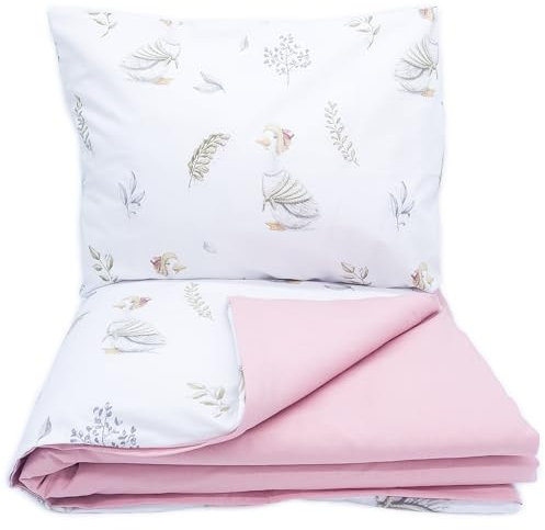 Parure de Lit Confort Bébé Housse de Couette (120x150) + Taie d'Oreiller (40x60) Oie + Rose