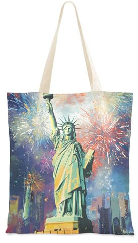 Bolsa pequeña de lona con asas de la Estatua de la Libertad para profesores, Statue of Liberty, 1 size