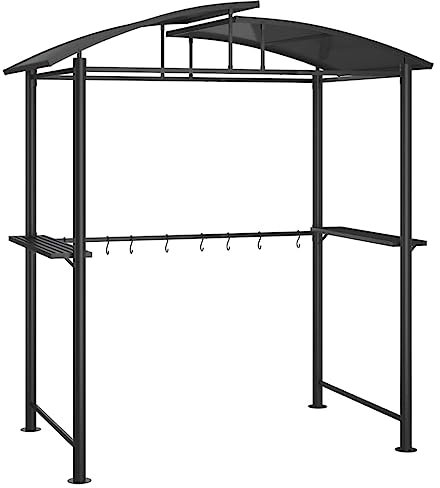 HUAKEHOM Grillpavillon Grillüberdachung mit Seitenregalen BBQ Pavillon Stahlrahmen Gartenpavillon Grillzelt Anthrazit 210x114x230cm Stahl