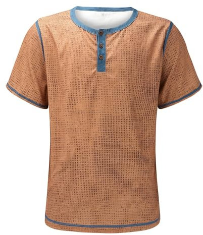 Henley T Shirt Mens Summer Short Sleeve Classic Buttons Distressed Vintage Waffle Plaid Casual Shirts Stylish Slim Fit Comfy Daily Work Out Sport Running Tshirt Lightweight Breathable T Shirts