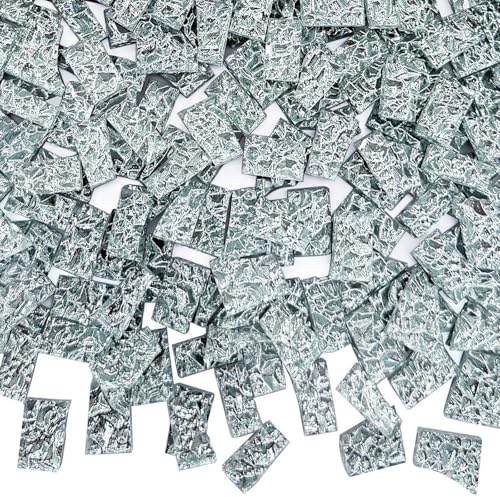 LITMIND 1.1LB Silver Textured Irregular Glass Mosaic Tiles with Backing – Hand-Cut Mosaic Pieces for Crafts, Puzzles & Art Projects