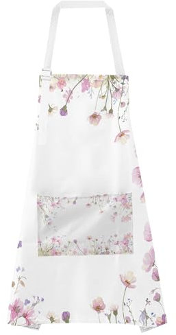 ECZOIL Wasserdicht Blume Kochschürze Damen Schürze Verstellbar mit 2 Taschen für Küche Garten und Mütter Ehefrauen Freundinnen Geschenk-Lila Blüten