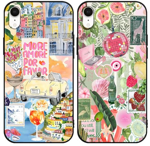 Omyzo 2 Stück Handyhülle für iPhone XR Hülle 6,1,Cartoon Aesthetic Sommer-Spleißen,Frucht,Zitrone,Blume,Blatt,Ozean Design Schutzhülle Phone Case,TPU Stoßfest Schutzhülle,Funny