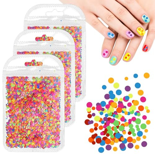 3-teiliges Nagelglitzer Set, Fluoreszierender Nagelkunst Aufkleber mit Herzen, Kreisen und Schmetterlingen, Maniküre Konfetti Pailletten für DIY Gelnägel Design
