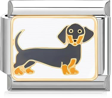 9mm Link Bracelet Module, Italian Charms Collection Module Fits all Classic 9mm Italian Style Charm (Dachshund)
