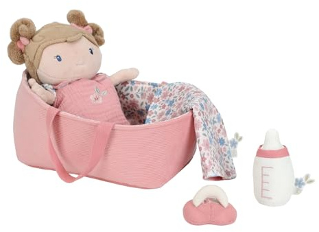 Little Dutch Stoffpuppe Babypuppe Rosa im Tragekorb - mit magnetischem Schnuller und Trinkflasche - inklusive viel Zubehör - für Mädchen ab 12 Monate