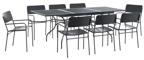 vidaXL Garten Essgruppe 9 pcs Anthrazit Stahl, Moderner rechteckiger, wetterfester, ausziehbarer Set, Gartentisch, anthrazitfarben, stylisch für den Patio