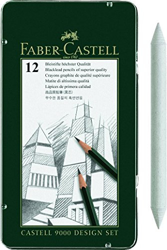 Faber-Castell 119065 - Bleistift CASTELL 9000, 12er Design Set, Inhalt 8B - 2H (12er Design Set + Estompe)