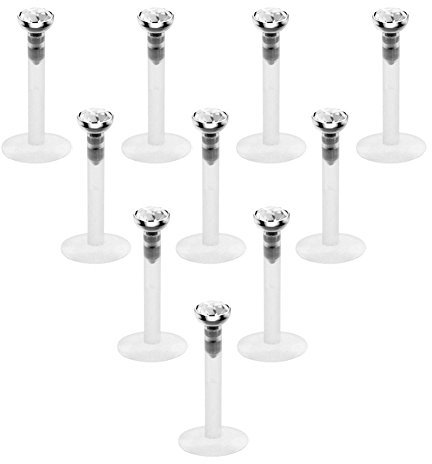 Briana Williams 10stk Lippenpiercing Bioflex Flexibel Labret Stud Ohrstecker Tragus Helix Zirkonia Piercing 1,2mm