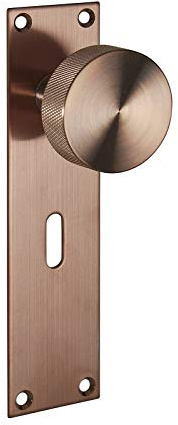 Copper Knurled Door Knobs on Copper Finish Lock Backplate