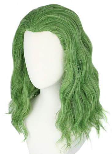 Topcosplay Clown Joker Perücke Kurz Grün Lockig Perücke für Erwachsene Herren Evil Joker Cosplay Halloween Kostüm Perücken