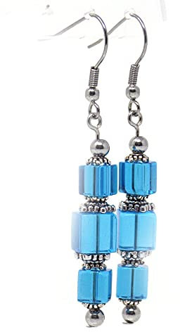 Pendientes colgantes de cristal azul y acero inoxidable
