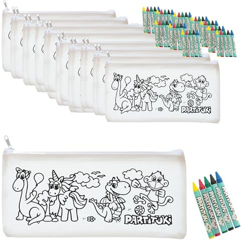 Partituki 25 Astucci da Colorare e 25 set di 5 Pastelli a Cera Colorati Certificato CE di Non Tossicità. Gadget Dettagli per i Compleanni dei Bambini