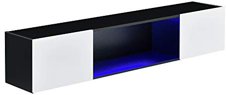[en.casa] Hängeboard Schwarz/Weiß Hängeschrank 150 x 30 x 30 cm mit LED Beleuchtung Wohnwand mit Ablagefach Lowboard Hängend Spanplatte