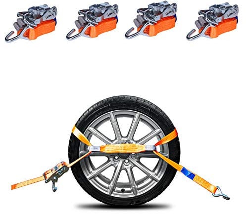 4 x Spanngurt für Autotransport, 3.000 daN, 3.000 Kg, 3 Tonnen | 3 Meter, DIN EN 12195-2 | Zurrgurt zur Radsicherung auf Trailer Anhänger, PKW, KFZ, Transporter