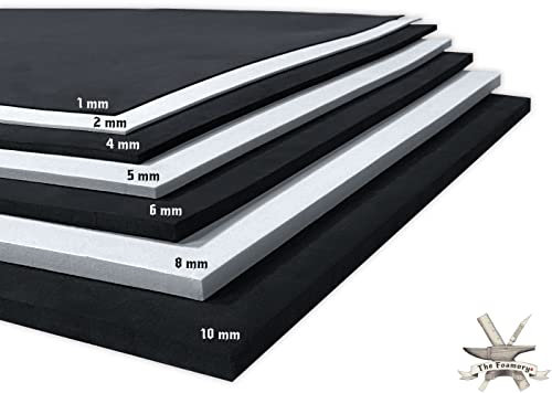 The Foamory Espuma EVA Cosplay – 5 mm (2 mm a 10 mm) – Negro o Blanco – Hoja de 14 x 39 – Ultra Alta Densidad 85 kg/m3 – por