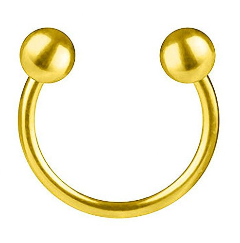 Piercingfaktor Hufeisen Ring Horseshoe Edelstahl Piercing Brust Nippel Lippe Nase Septum Tragus Ohr Helix Intim mit Kugeln Gold 1,2mm x 12mm x 3mm