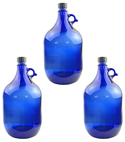 SELECTION ·1948 · ALBERTS · PREMIUM ALBERT PFÄFFLE 3X Glasballon blau 5 Liter, Henkelflasche aus Blauglas inkl. Handschraubverschluss PP35 (VPE 3 Stück)